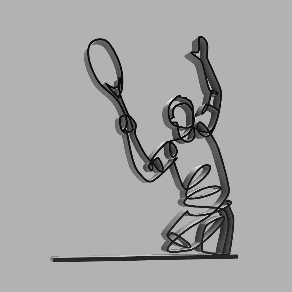 Tennisspeler Man Lijntekening - Uniek Cadeau - 3D-geprint