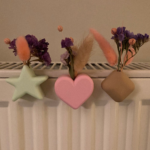 Magnetische Mini Bloempotjes – Droogbloemen Set (Hart, Ster & Diamant)