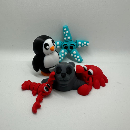 Fleximals Onderwater Set -  3D geprint flexibel speeldieren - flexibele dierenfidgets