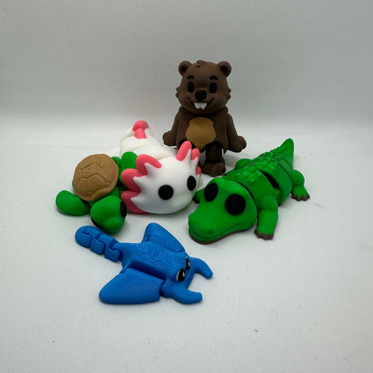 Fleximals Waterdieren Set -  3D geprint flexibel speeldieren - flexibele dierenfidgets