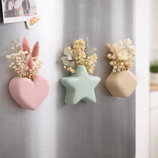 Magnetische Mini Bloempotjes – Droogbloemen Set (Hart, Ster & Diamant)