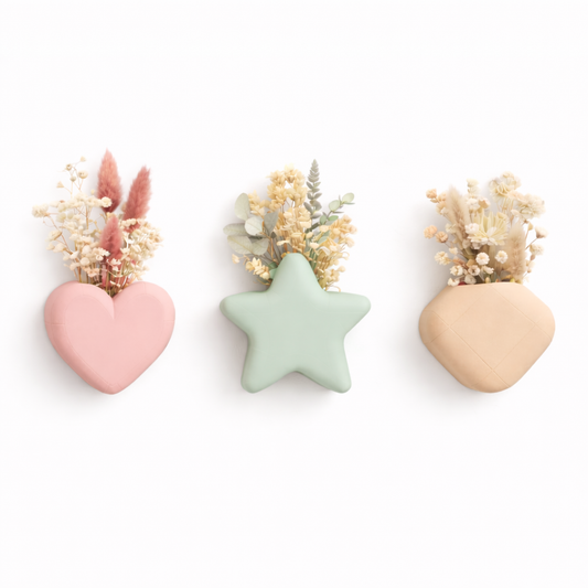 Magnetische Mini Bloempotjes – Droogbloemen Set (Hart, Ster & Diamant)